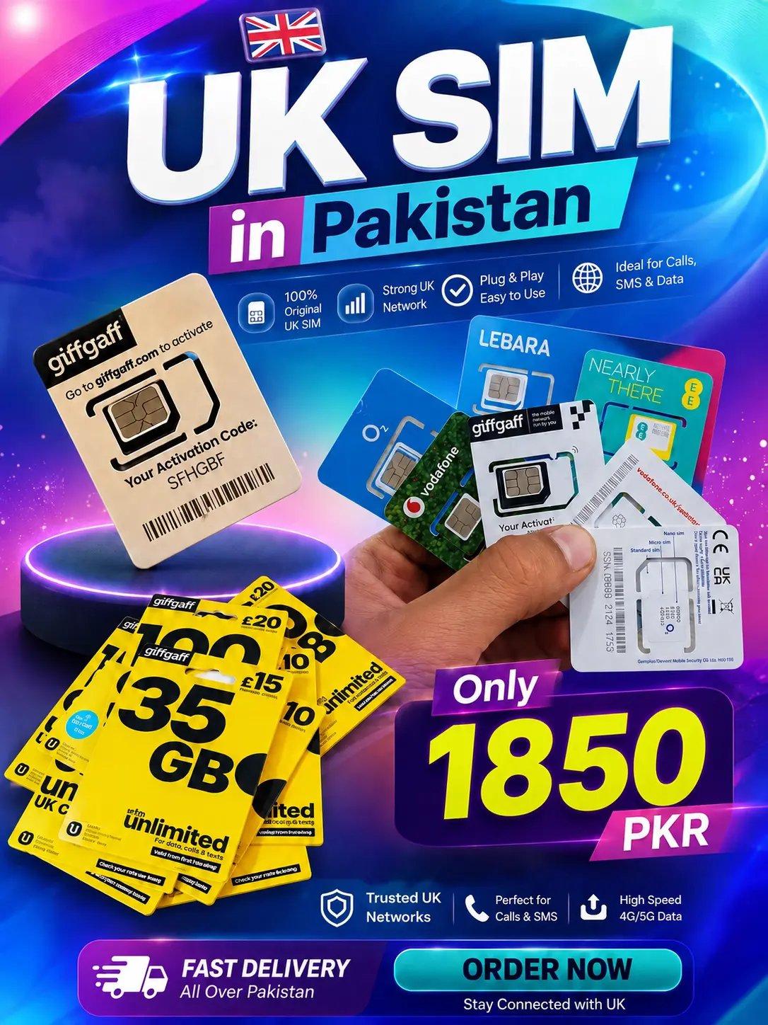 Order UK SIM online in Pakistan with delivery available all across Pakistan and cash on delivery checkout