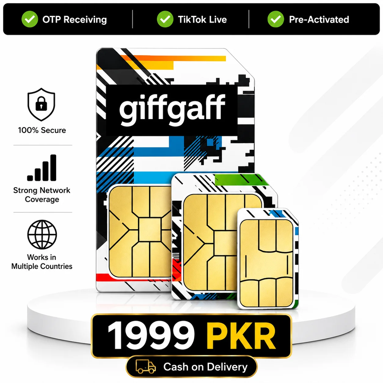 UK SIM card for Pakistan - Giffgaff 20GB plan pre-activated SIM with OTP support for freelancers and businesses